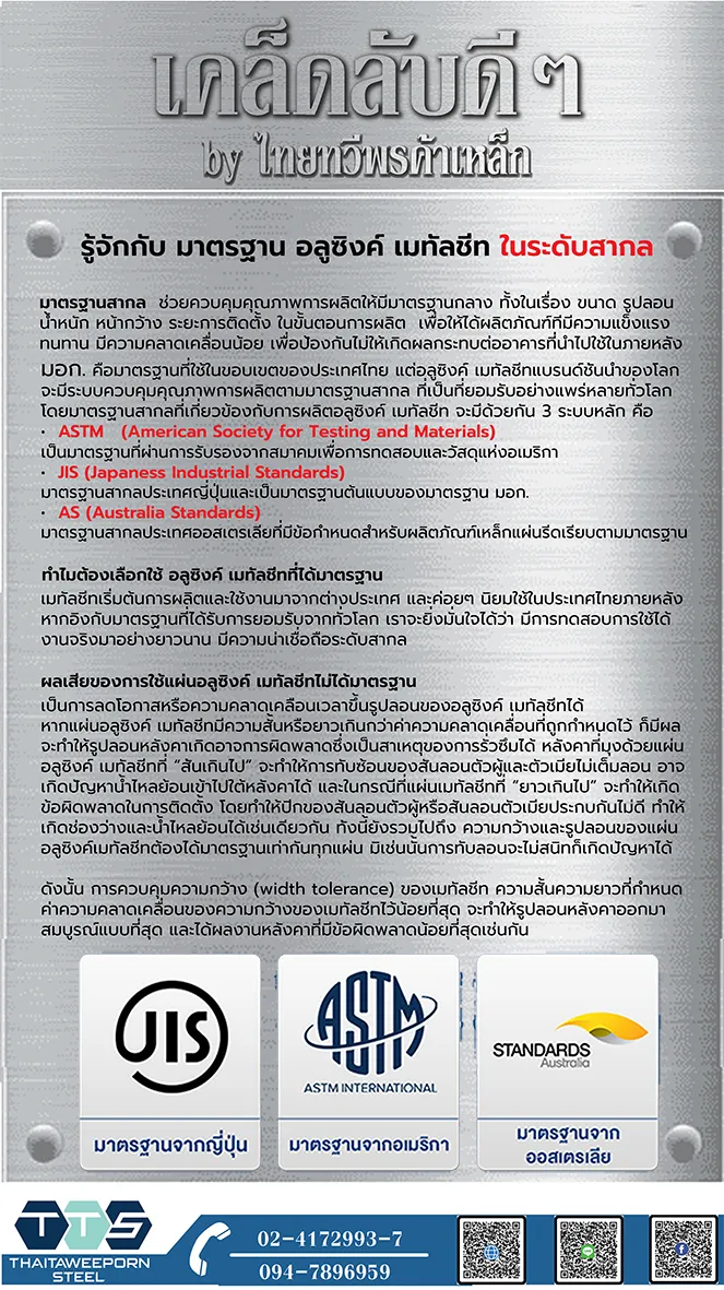 เคล็ดลับรู้จักมาตราฐานอลูซิงค์เมทัลชีทในระดับสากล